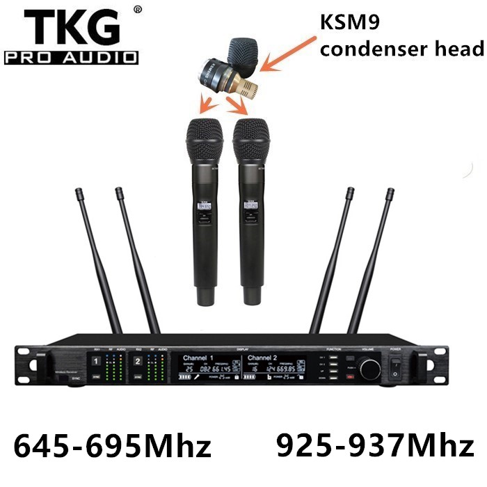 TKG AD4D KSM9 True Diversity 600mhz / 900mhz condenser handhold uhf Stage Dual Channel Receiver outdoor best wireless microphone