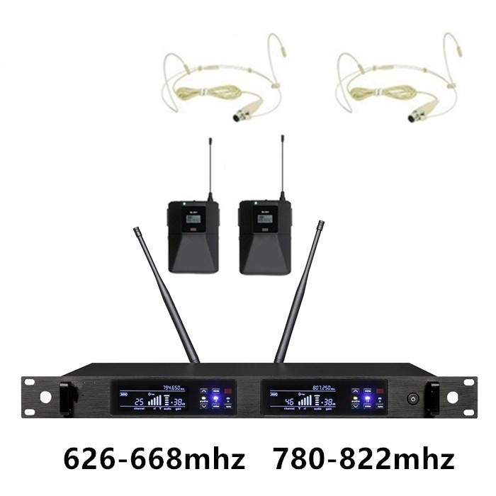 QLX-24D True Diversity uhf dual channel wireless headset microphone for stage performance professional sound system
