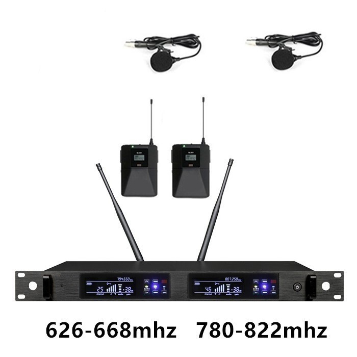 QLX-24D True Diversity performance uhf dual channel wireless lavalier microphone lapel microphone professional