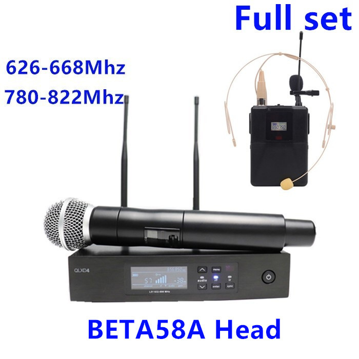QLXD4/BETA58A/SM58/ KSM9  full set headset head lavalier lapel handhold UHF outdoor professional wireless microphone