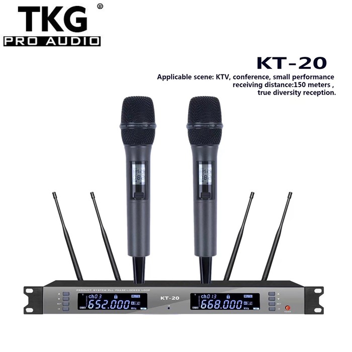 TKG KT-20 640-690mhz uhf dual-channel handhold headset lavalier wireless microphone system professional for karaoke