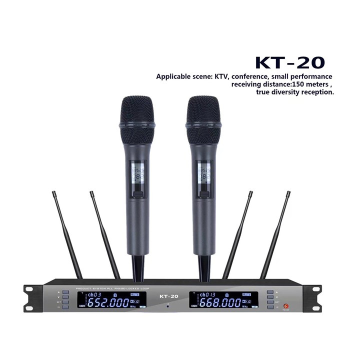 KT-20 640-690mhz uhf dual-channel handhold headset lavalier wireless microphone system professional for karaoke