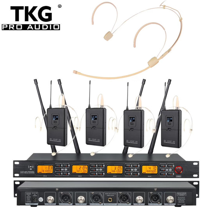 TKG 650-690MHz UR4000-H UHF wireless head mic headset microphone 4 channel wireless microphone system