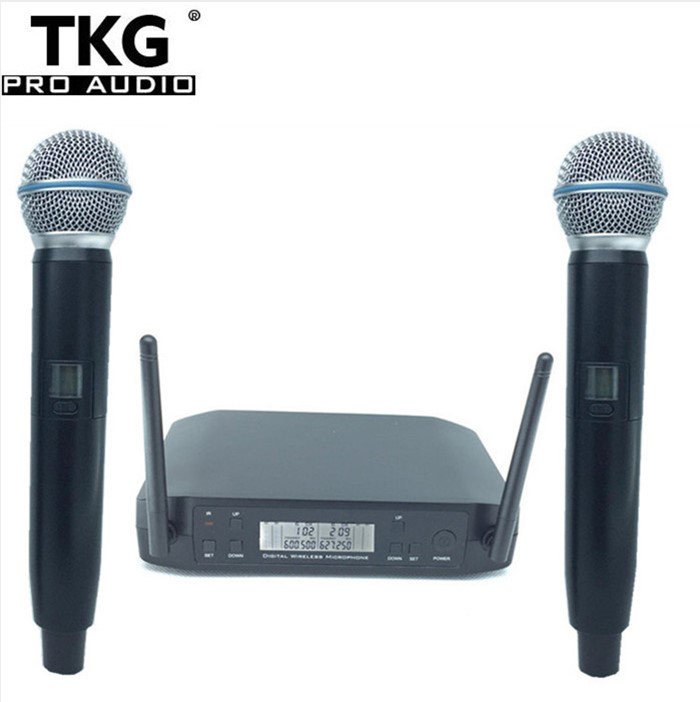 TKG GLDX4D 600-635Mhz cheap wireless microphone uhf oem microphone dual china audio handhold Karaoke microphone system wireless